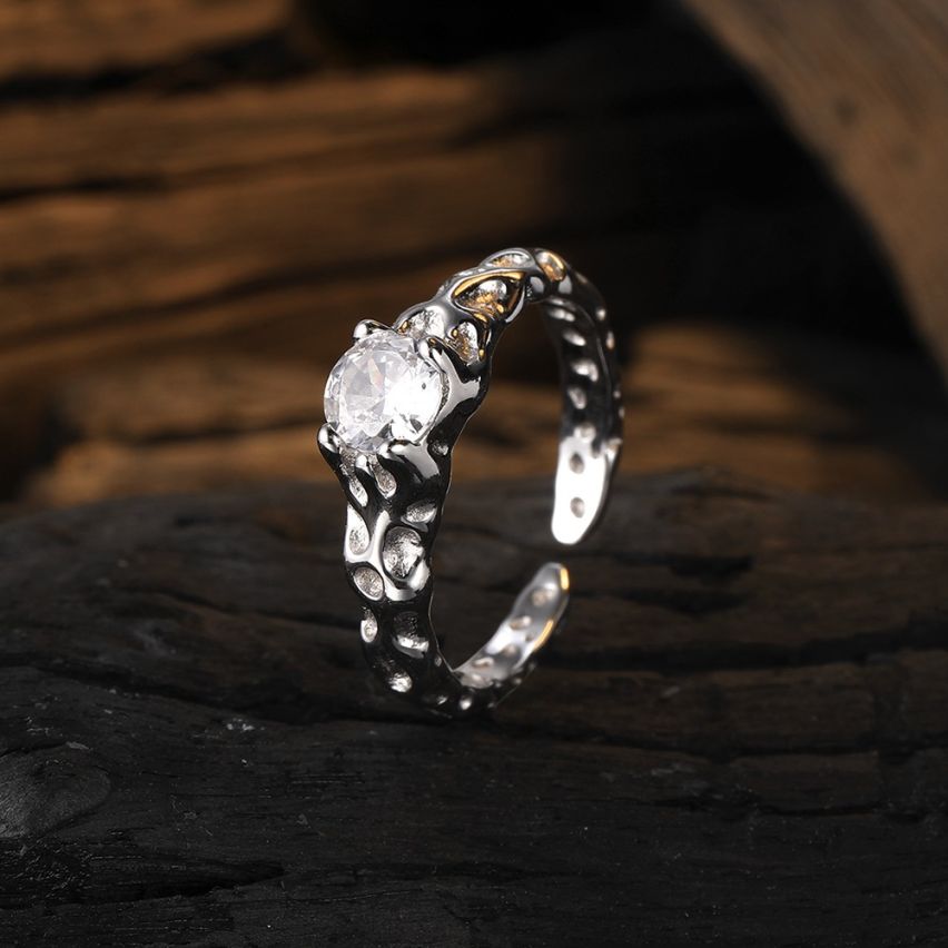 BOHEMIAN Rhodium Plating 925 Silver Zircon Texture Rings