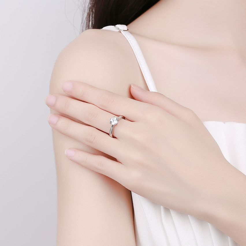 CLASSIC Rhodium Plating 925 Silver Zirconia 5AAAAA Promise ring Rings