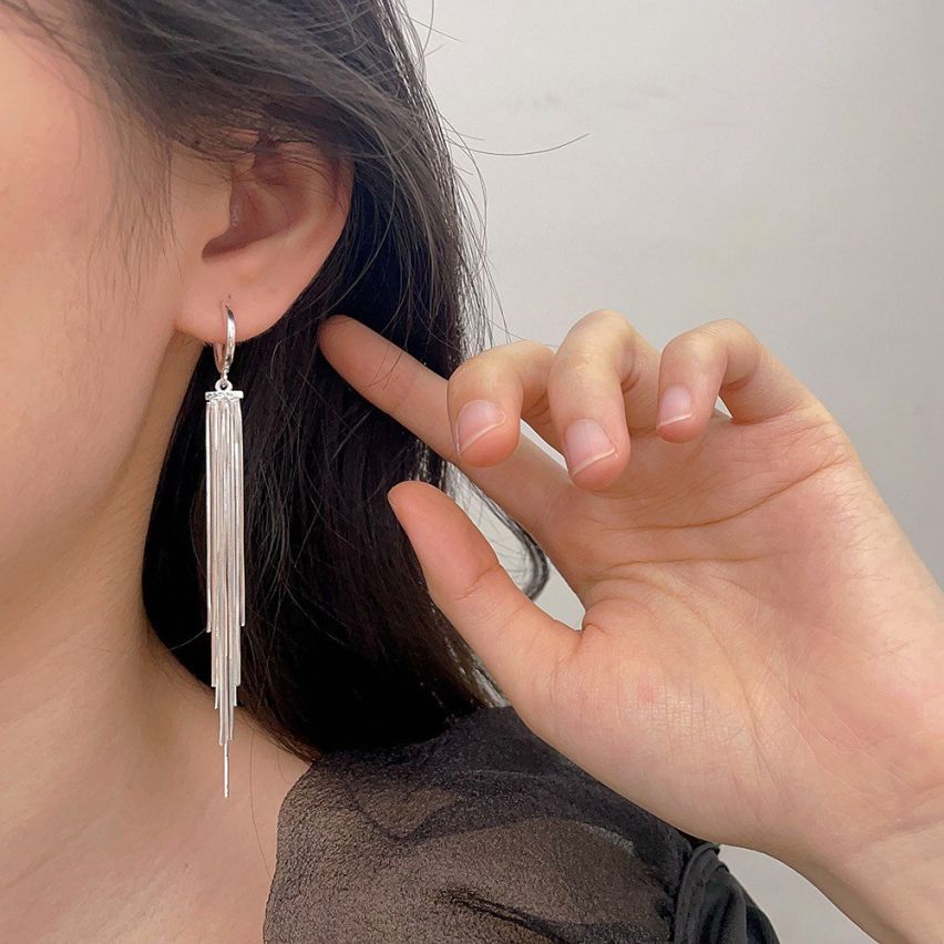 925 Silver Rhodium Plating Long Earrings