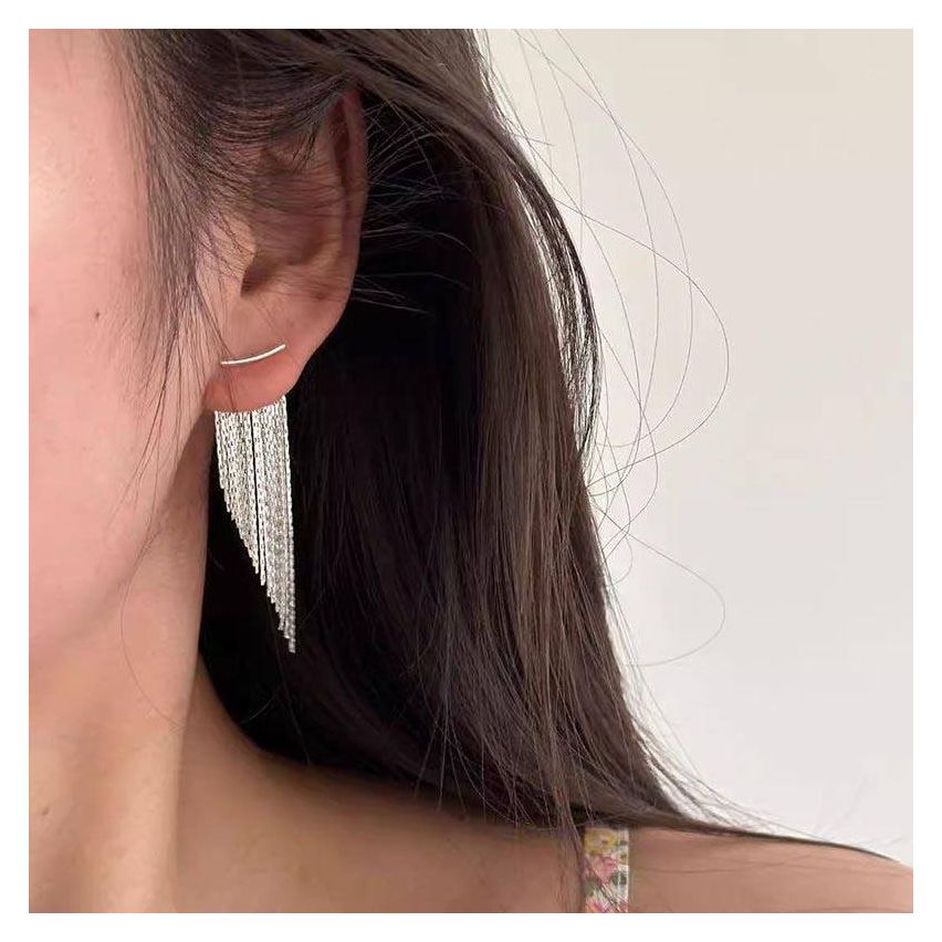 925 Silver Rhodium Plating Long Earrings