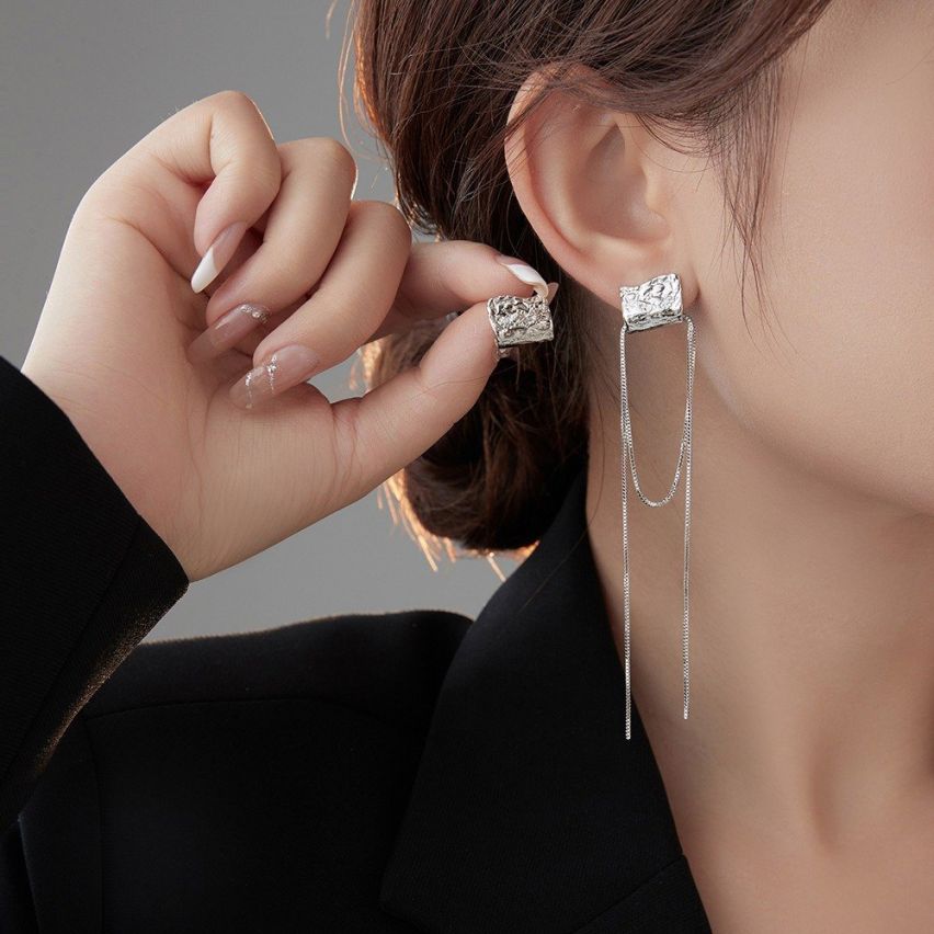 925 Silver Rhodium Plating Texture Earrings