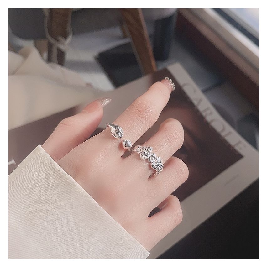 ESSENTIAL Rhodium Plating 925 Silver Texture Rings