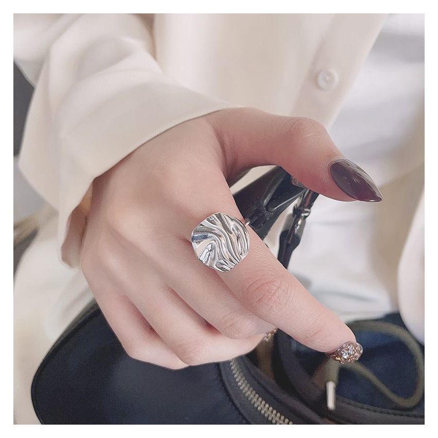 ESSENTIAL Rhodium Plating 925 Silver Texture Rings