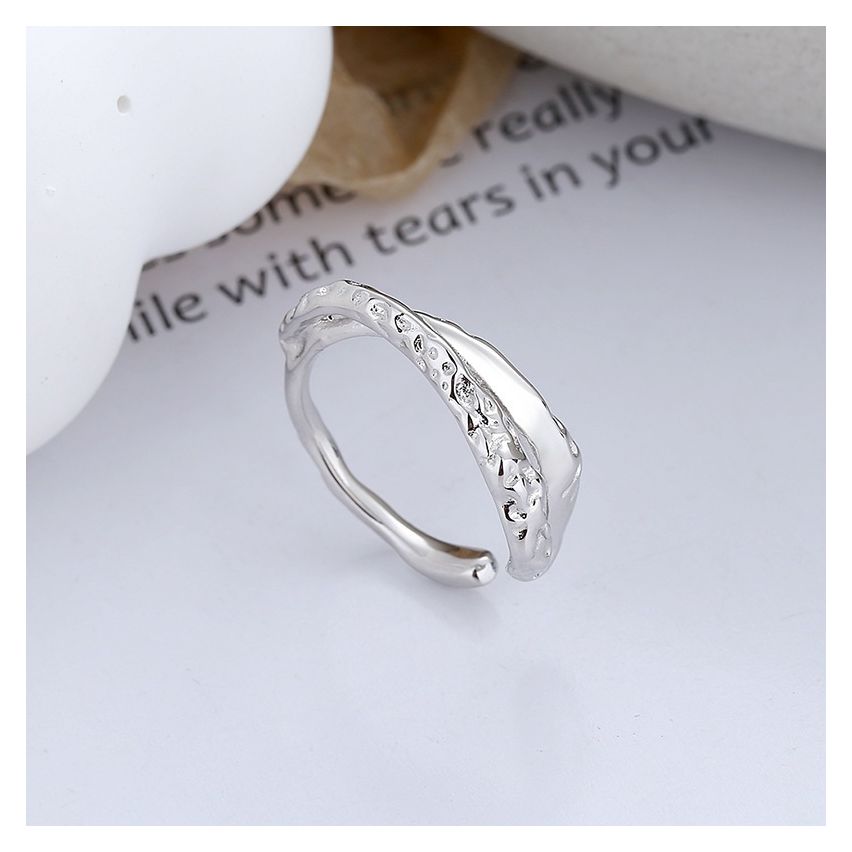 ESSENTIAL Rhodium Plating 925 Silver Texture Rings