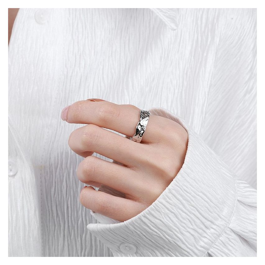 ESSENTIAL Rhodium Plating 925 Silver Texture Rings
