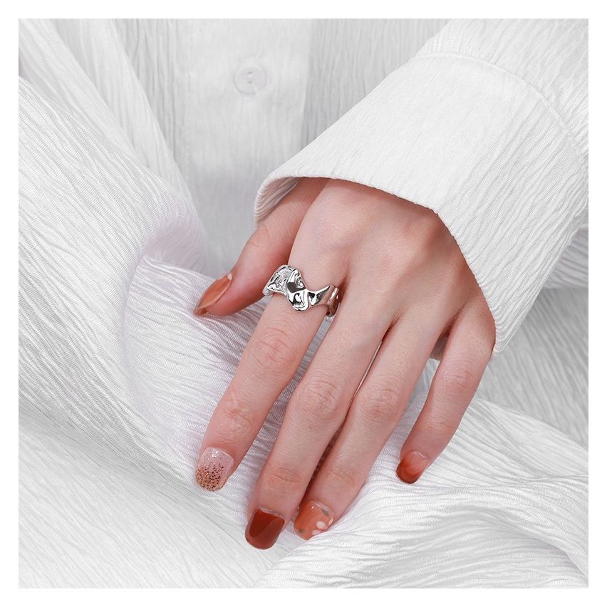 ESSENTIAL Rhodium Plating 925 Silver Texture Rings