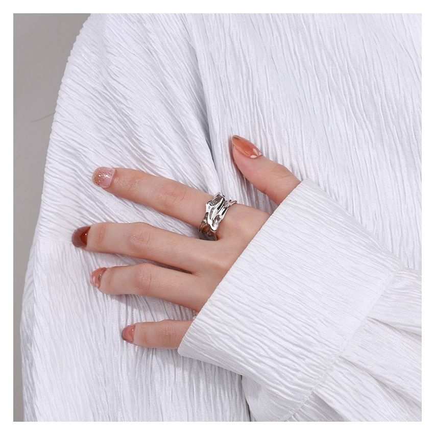 ESSENTIAL Rhodium Plating 925 Silver Texture Rings
