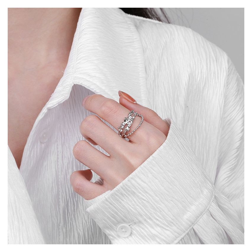 ESSENTIAL Rhodium Plating 925 Silver Texture Rings