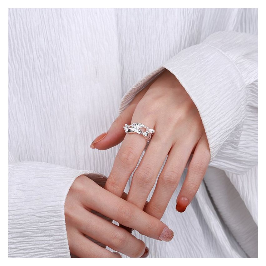 ESSENTIAL Rhodium Plating 925 Silver Texture Rings