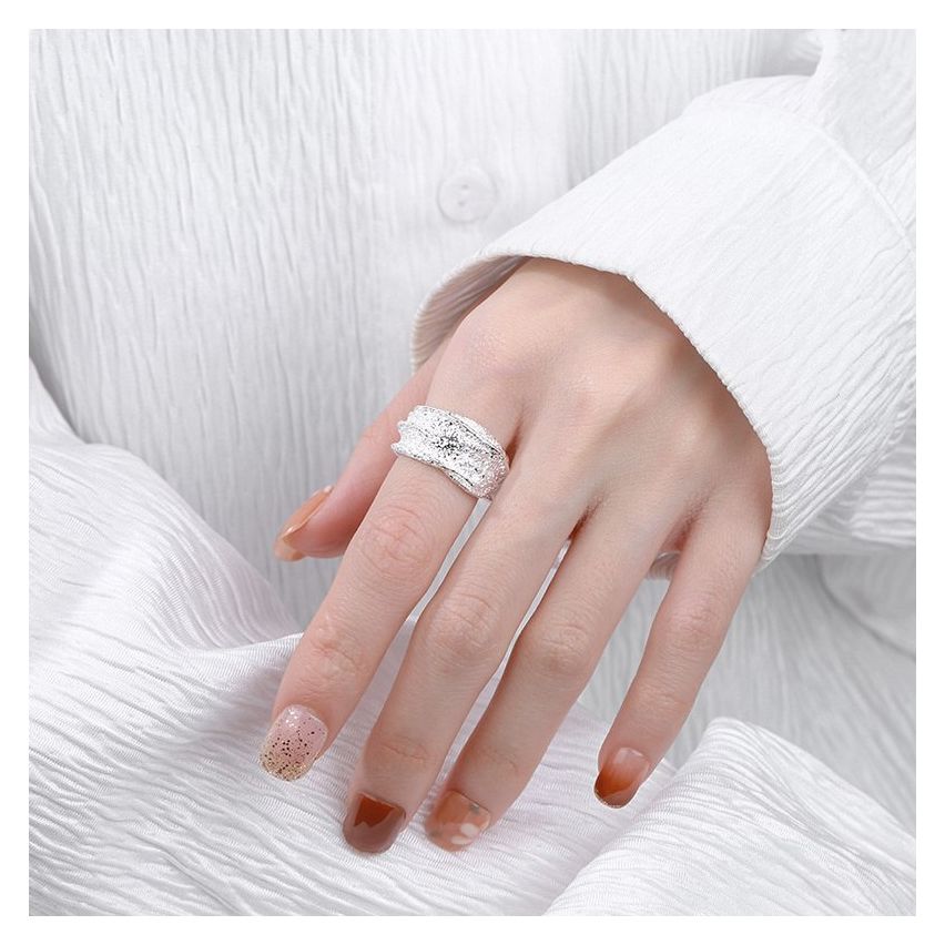 ESSENTIAL Rhodium Plating 925 Silver Texture Rings