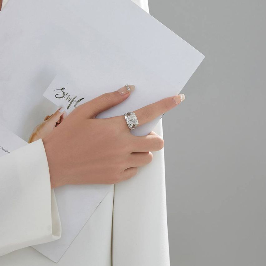 BOHEMIAN Rhodium Plating 925 Silver Texture Rings