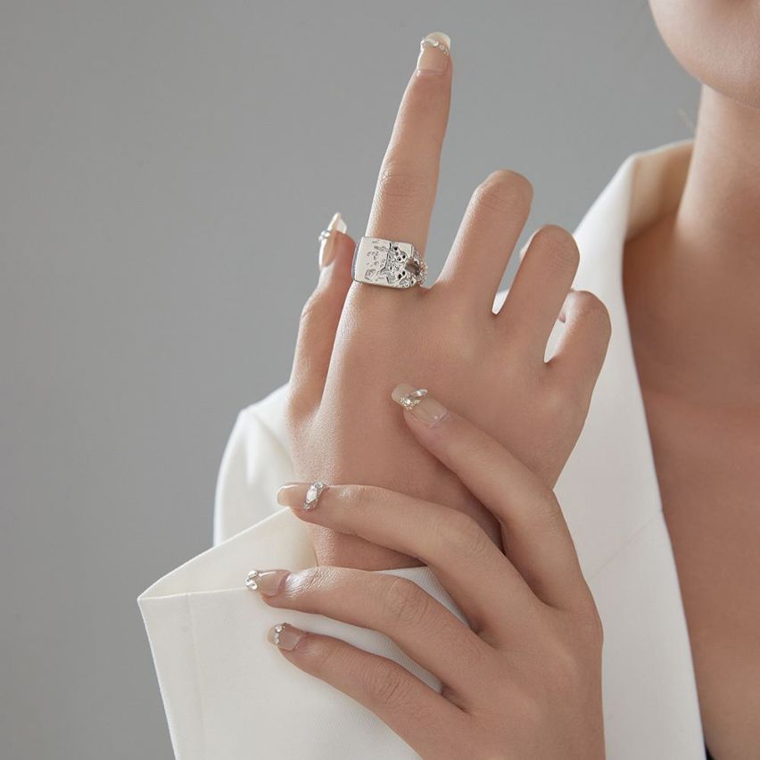 BOHEMIAN Rhodium Plating 925 Silver Texture Rings