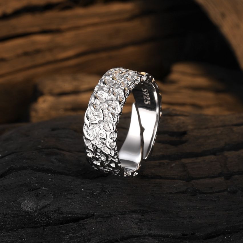 BOHEMIAN Rhodium Plating 925 Silver Texture Rings