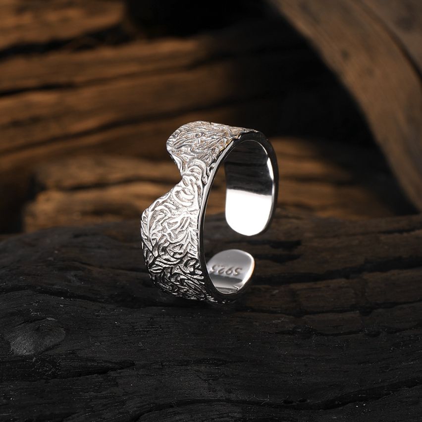 BOHEMIAN Rhodium Plating 925 Silver Texture Rings