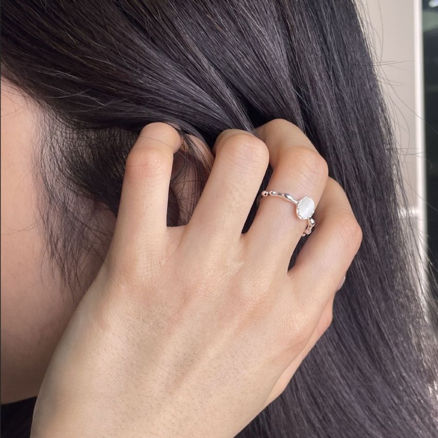 925 Silver Rhodium Plating Agate Minimalist Rings