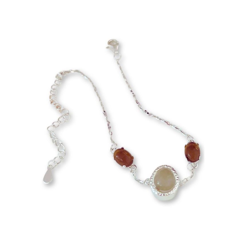 925 Silver Rhodium Plating Glass stone Smooth Bracelets