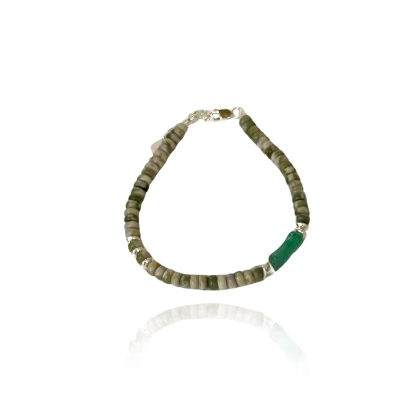 925 Silver Rhodium Plating Green Natural Stone Beads Bracelets