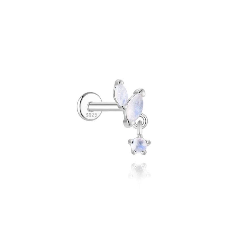 925 Silver New Rhodium Plating Moon Stone Stud Earrings 0.43g