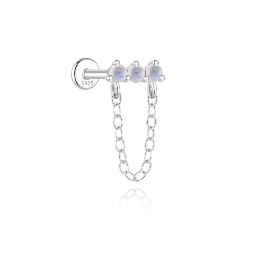 925 Silver New Rhodium Plating Moon Stone Stud Earrings 0.36g