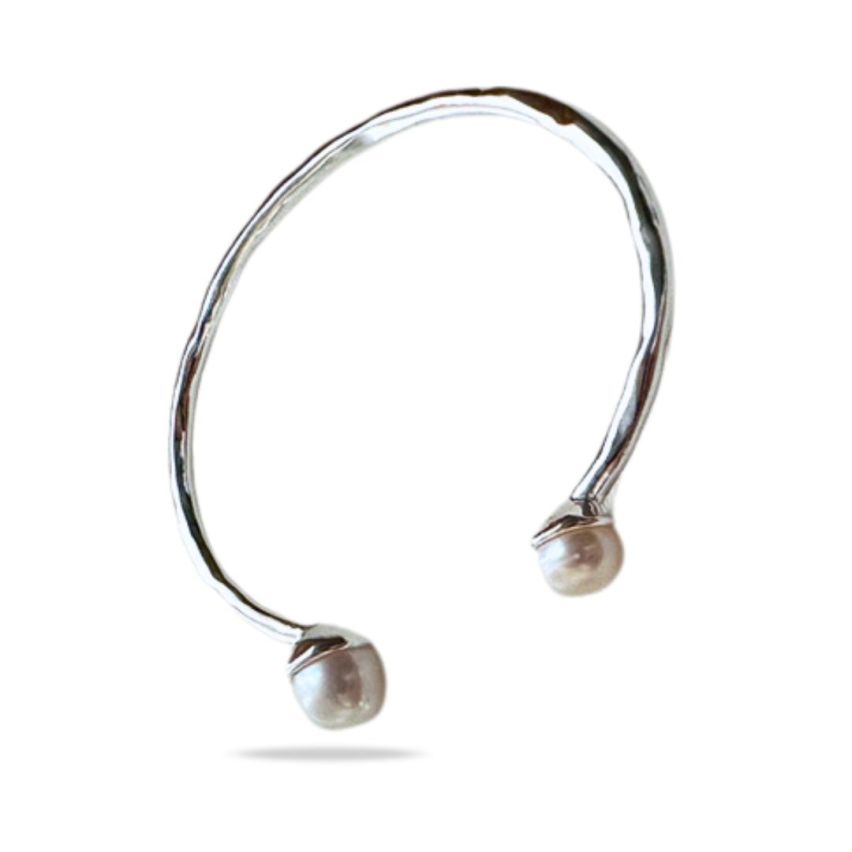 ESSENTIAL Rhodium Plating 925 Silver Pearls Bangles 