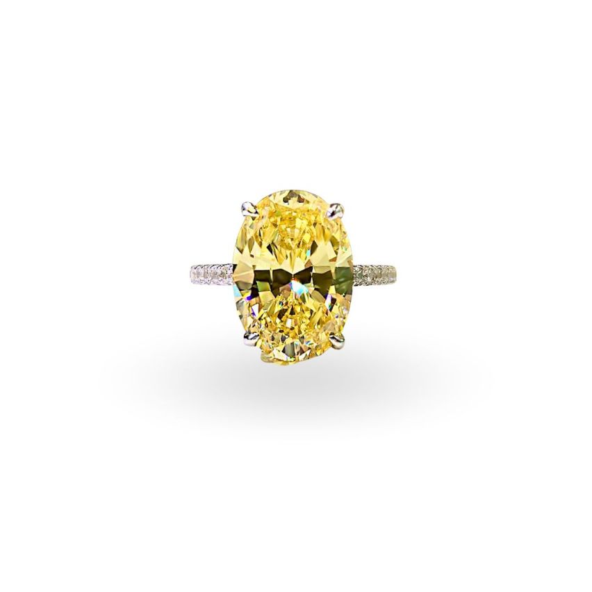 925 Silver Rhodium Plating Yellow Zircon Rings EU57 - ES17 - US8,00