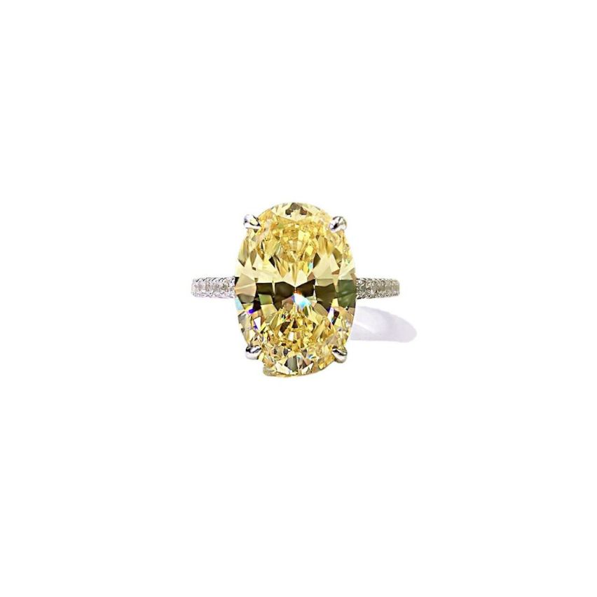 925 Silver Rhodium Plating Yellow Zircon Rings EU60 - ES20 - US9,00