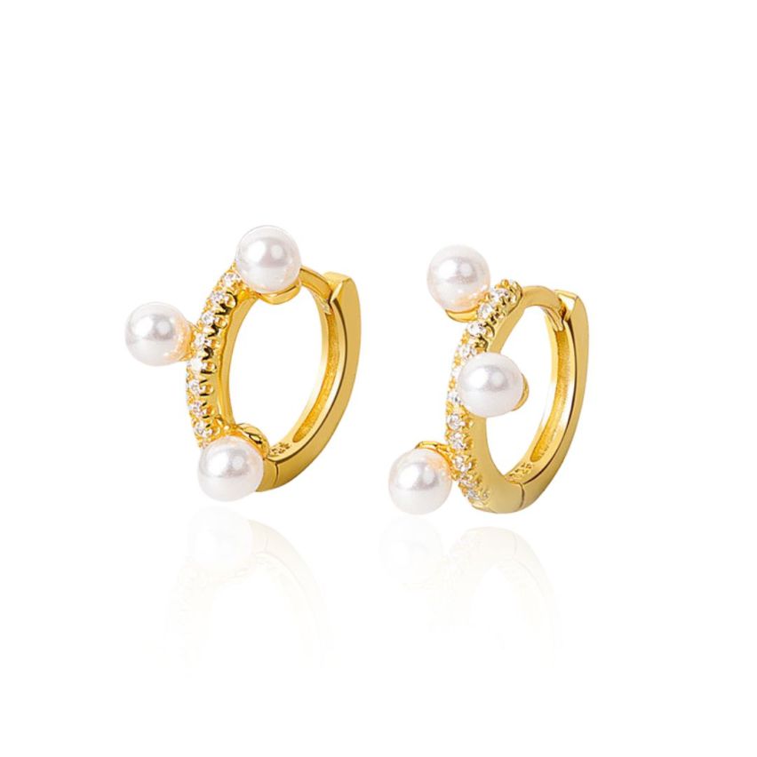 925 Silver Gold Plating Zircon Pearls Earrings 1.4g