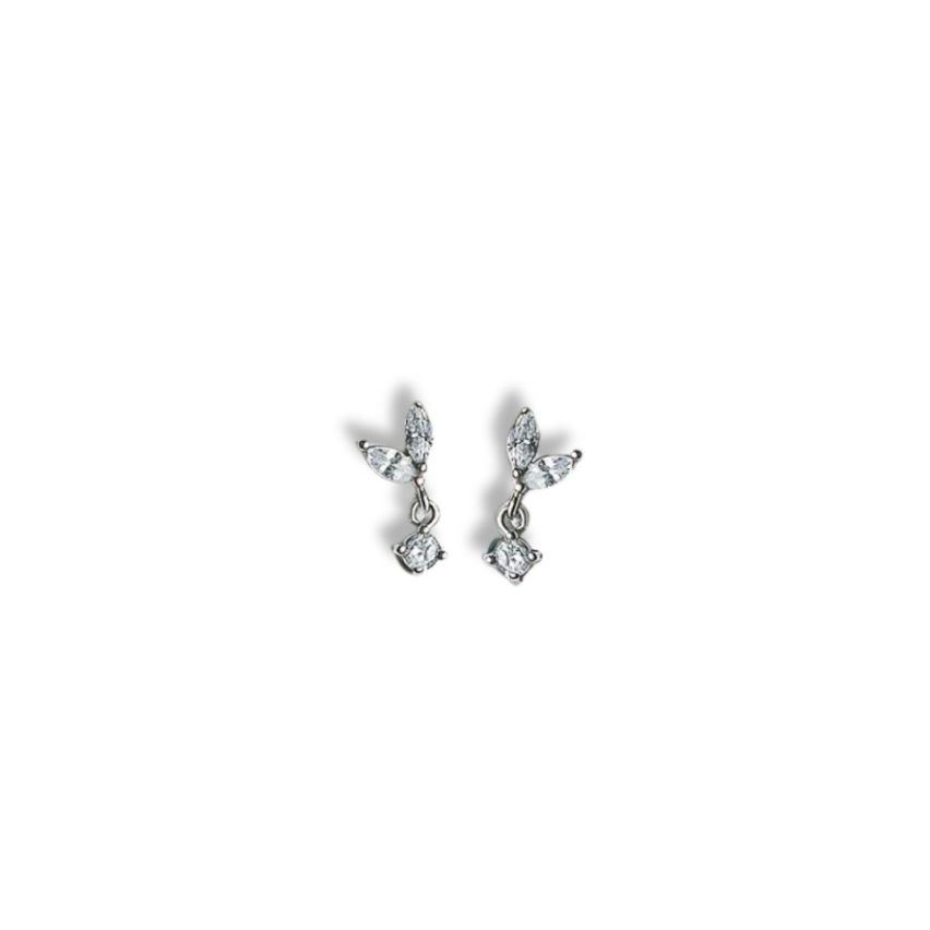 999 Silver Rhodium Plating Zircon Minimalist Earrings 1.25g 10x5mm