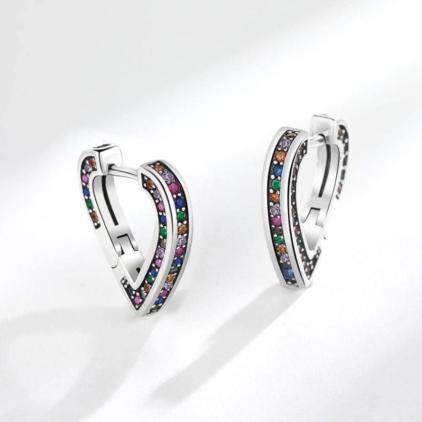 BOHEMIAN Silver Plate 925 Silver Zircon Hoop Earrings