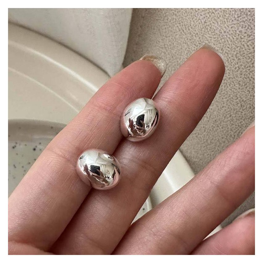 925 Silver Silver Plate Smooth Earrings 3.75g 12.5x9.5mm