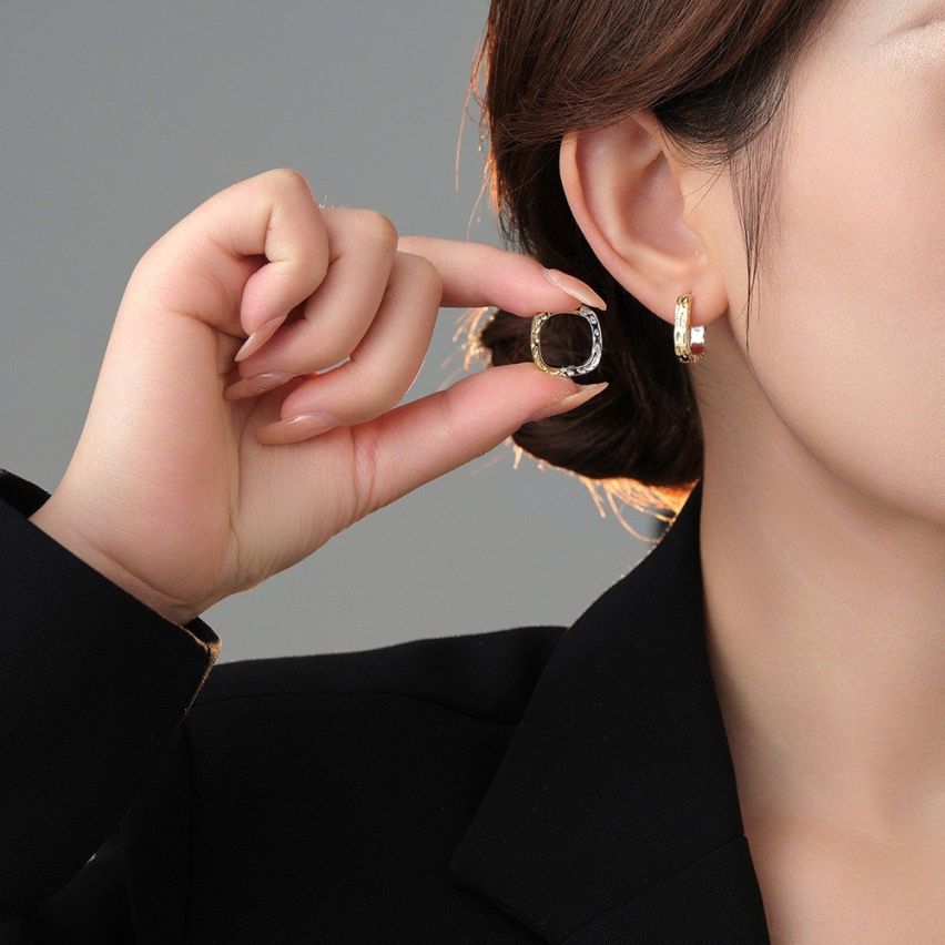 925 Silver Two plating colors Hoop Earrings 5.33g 16x4mm