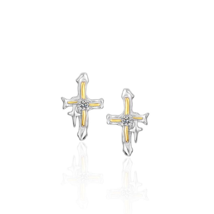 925 Silver Gold & Silver planting Cross Earrings 1.95g