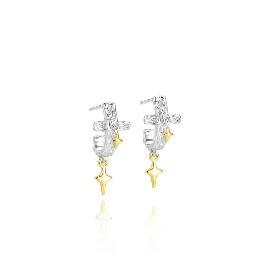 925 Silver Gold & Silver planting Texture Earrings